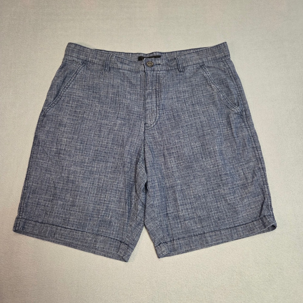 Marc Anthony Shorts Mens 32 Blue Crosshatch Textured Chino Flat Front Stretch